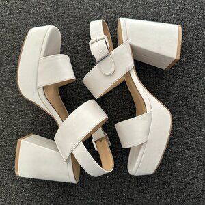 UO Rachel Faux Leather White Strappy Platform Heel